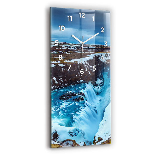 Modern vertical wall clock Gullfoss Waterfall in Iceland