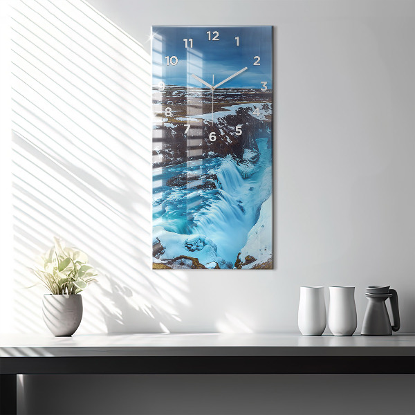 Modern vertical wall clock Gullfoss Waterfall in Iceland
