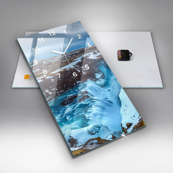Modern vertical wall clock Gullfoss Waterfall in Iceland