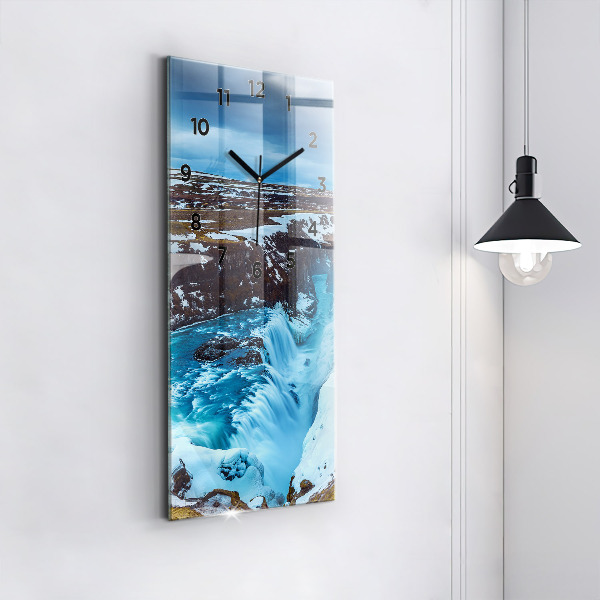 Modern vertical wall clock Gullfoss Waterfall in Iceland