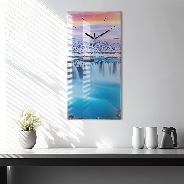 Modern vertical wall clock Godafoss Waterfall Iceland