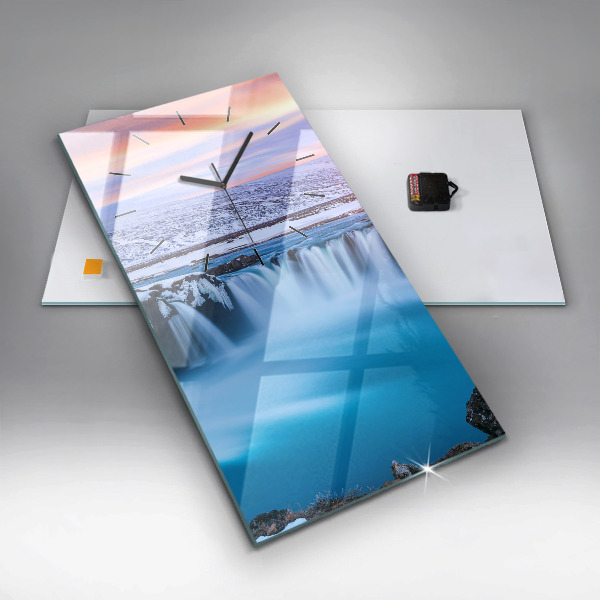 Modern vertical wall clock Godafoss Waterfall Iceland