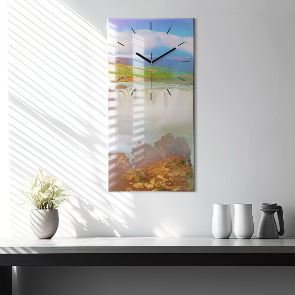Modern vertical wall clock Godafoss in Iceland