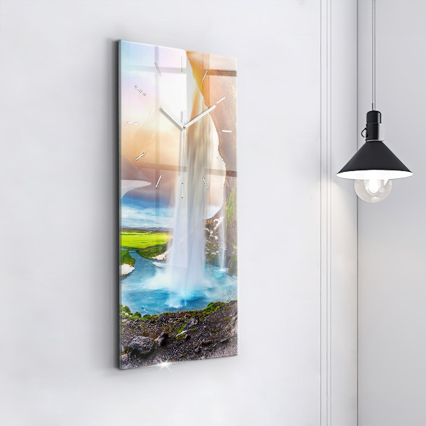 Modern vertical wall clock Waterfall in Iceland