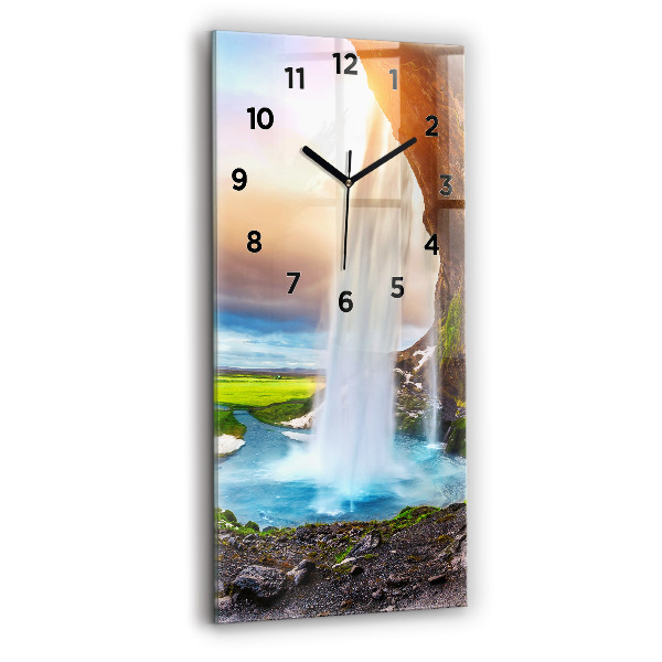 Modern vertical wall clock Waterfall in Iceland