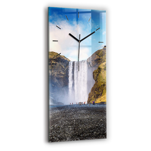 Modern vertical wall clock Waterfall in Iceland