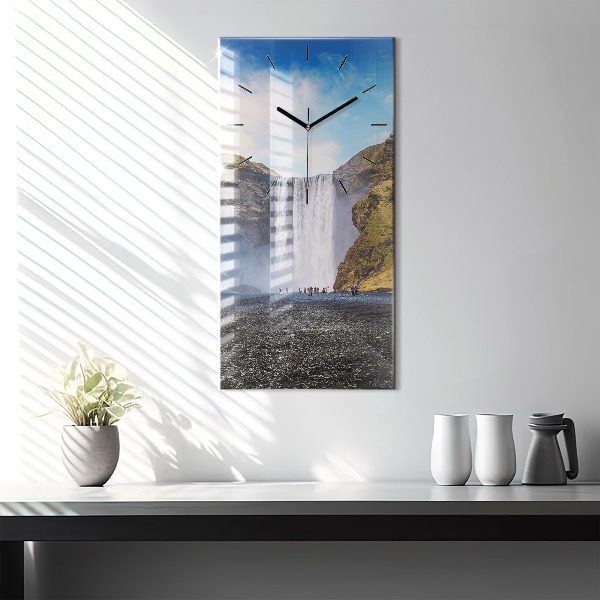 Modern vertical wall clock Waterfall in Iceland
