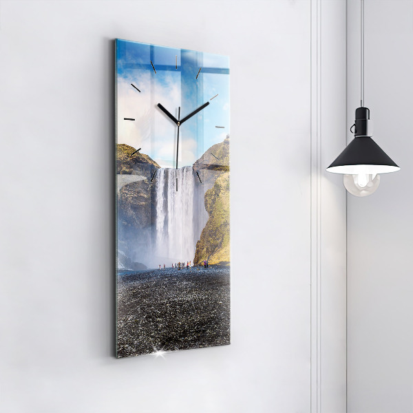 Modern vertical wall clock Waterfall in Iceland