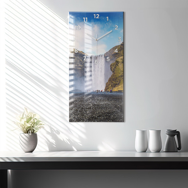 Modern vertical wall clock Waterfall in Iceland