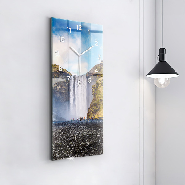 Modern vertical wall clock Waterfall in Iceland