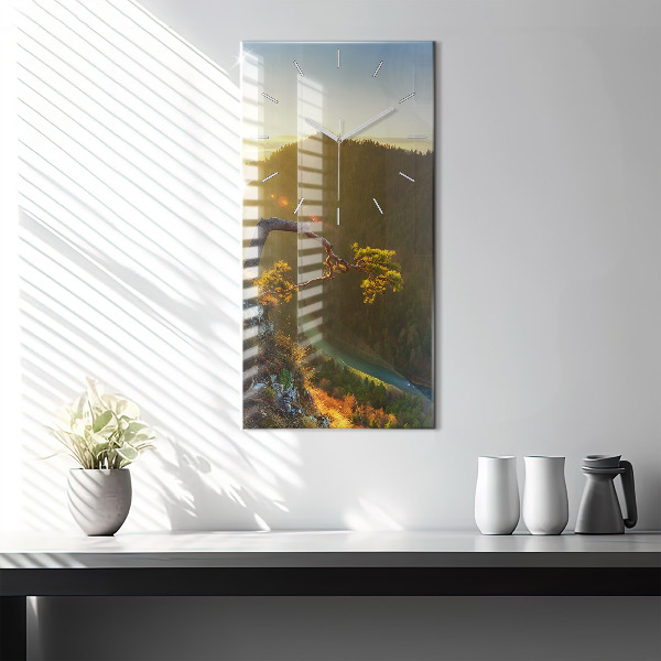 Modern vertical wall clock Sunset over the mountains