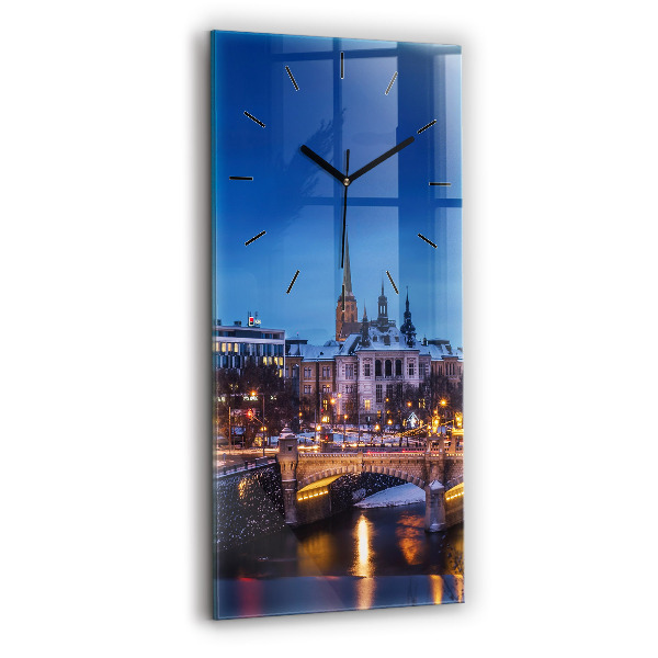 Modern vertical wall clock Panorama of the city of Pilsen