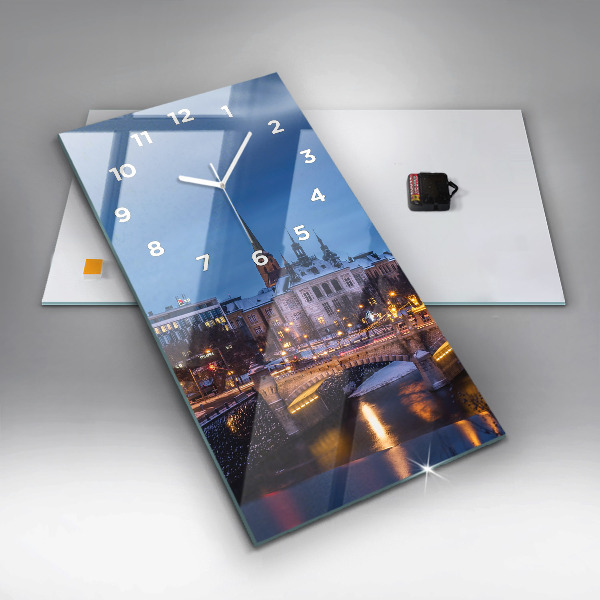 Modern vertical wall clock Panorama of the city of Pilsen