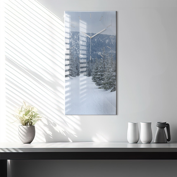 Modern vertical wall clock Czech Giant Mountains in winter