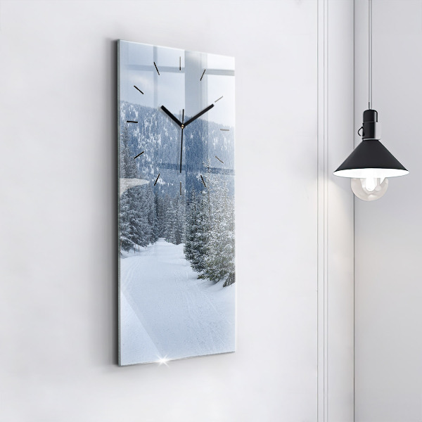 Modern vertical wall clock Czech Giant Mountains in winter
