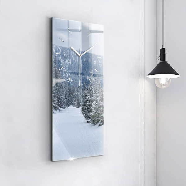 Modern vertical wall clock Czech Giant Mountains in winter