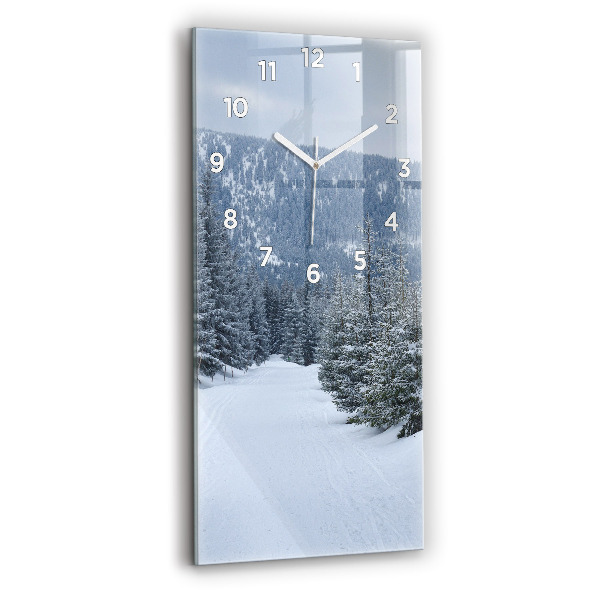 Modern vertical wall clock Czech Giant Mountains in winter
