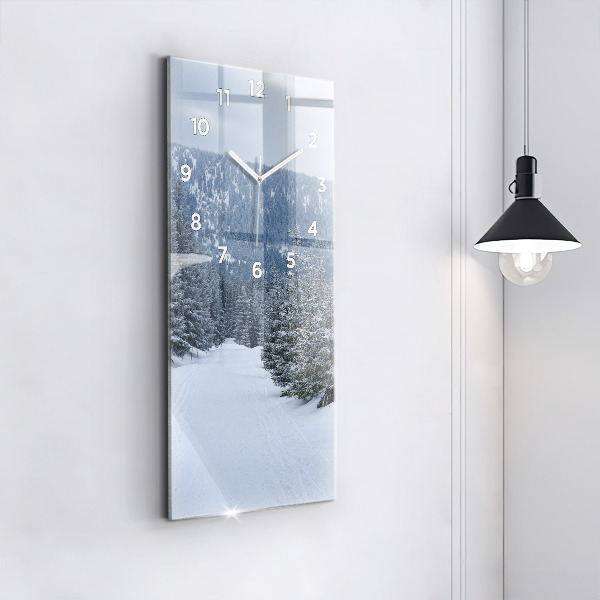 Modern vertical wall clock Czech Giant Mountains in winter