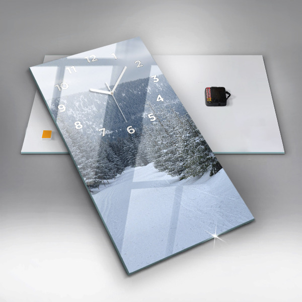 Modern vertical wall clock Czech Giant Mountains in winter