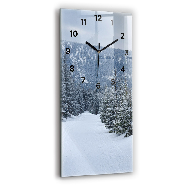Modern vertical wall clock Czech Giant Mountains in winter