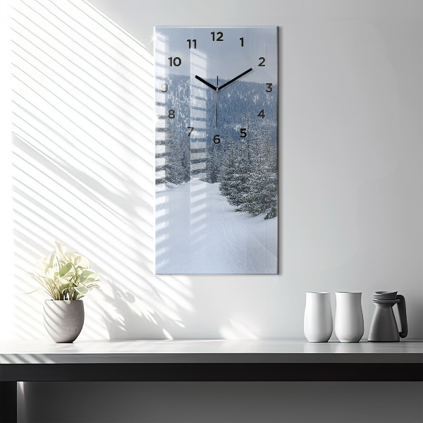 Modern vertical wall clock Czech Giant Mountains in winter