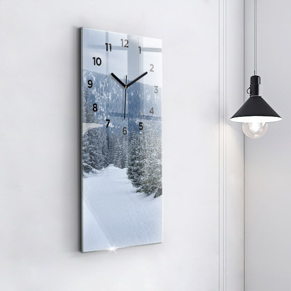 Modern vertical wall clock Czech Giant Mountains in winter