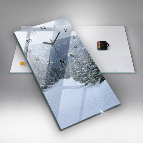 Modern vertical wall clock Czech Giant Mountains in winter