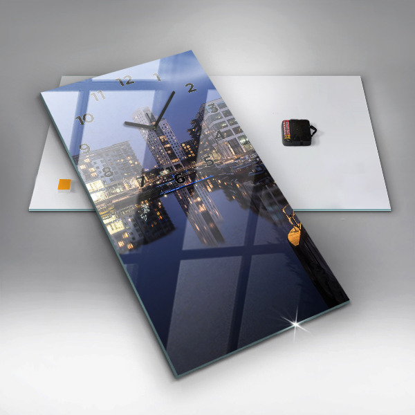 Modern vertical wall clock The city lit up at night