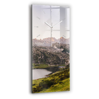 Modern vertical wall clock Lake and Pyrenees Mountains