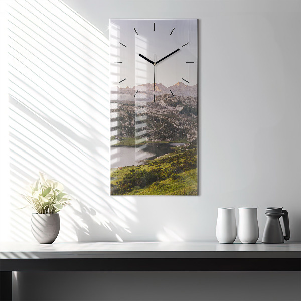 Modern vertical wall clock Lake and Pyrenees Mountains