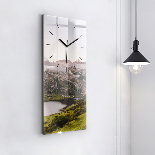 Modern vertical wall clock Lake and Pyrenees Mountains