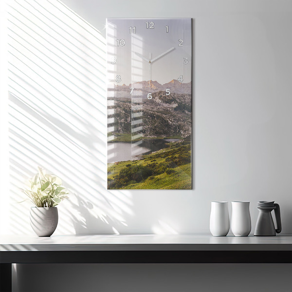 Modern vertical wall clock Lake and Pyrenees Mountains