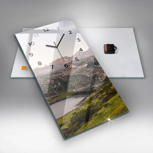 Modern vertical wall clock Lake and Pyrenees Mountains