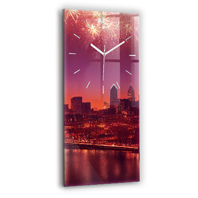 Modern vertical wall clock Philadelphia City at Night