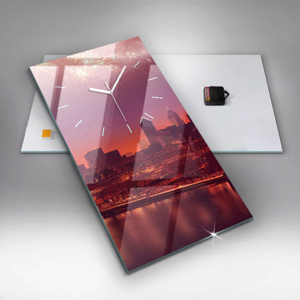 Modern vertical wall clock Philadelphia City at Night