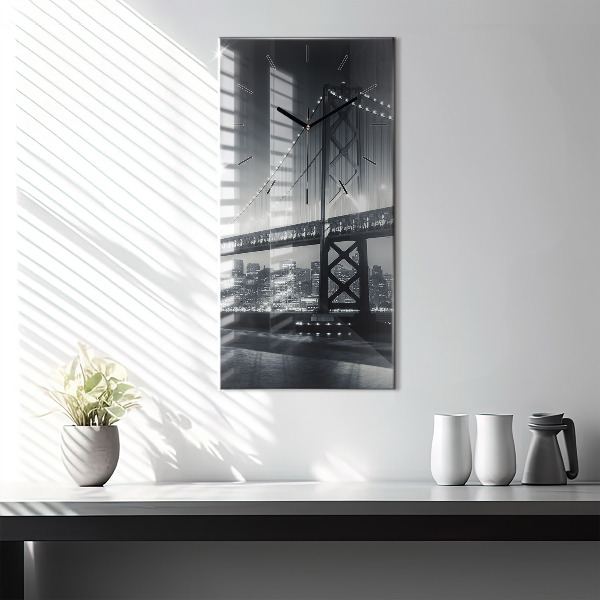 Modern vertical wall clock San Francisco Bridge at Night