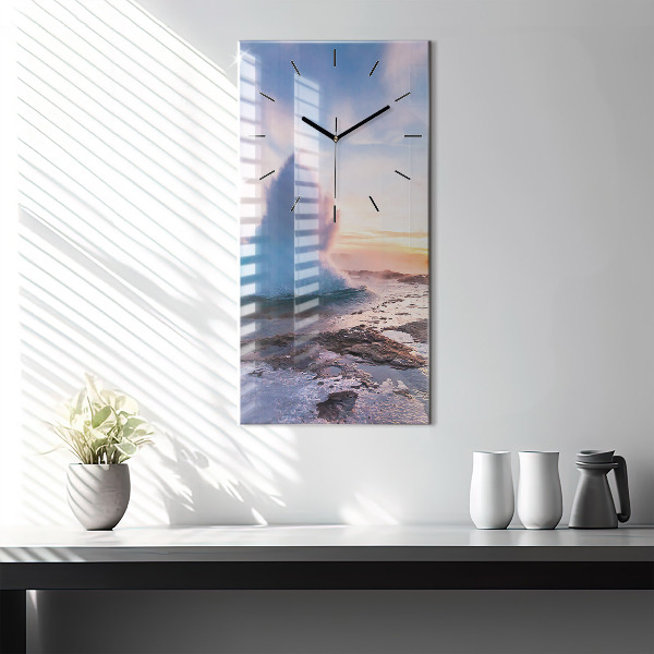 Modern vertical wall clock Geyser on the island of Iceland