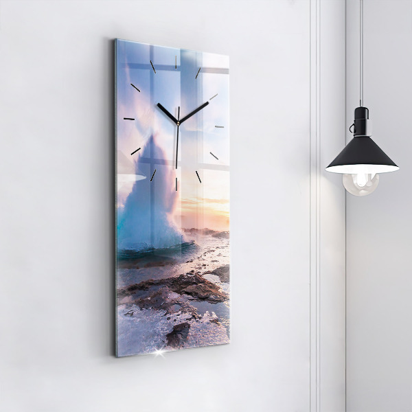 Modern vertical wall clock Geyser on the island of Iceland