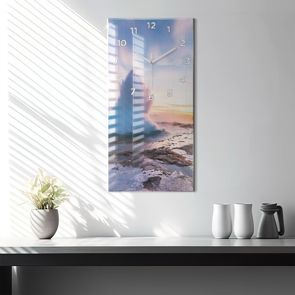 Modern vertical wall clock Geyser on the island of Iceland