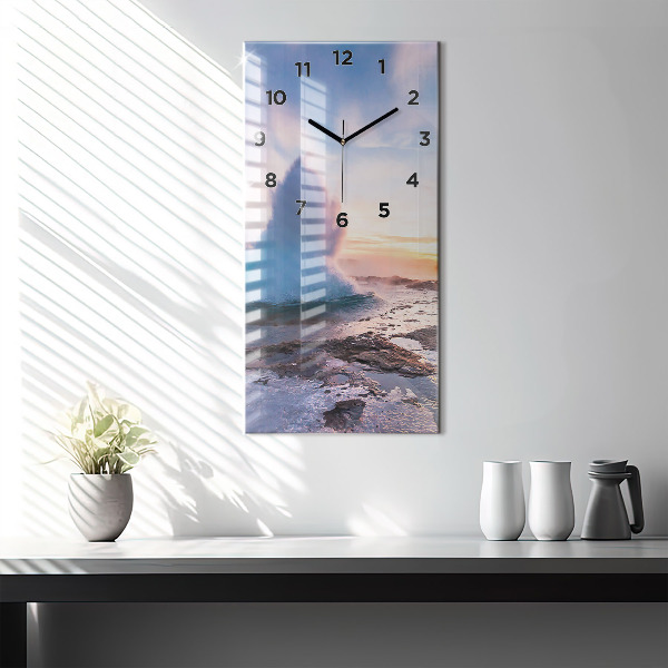 Modern vertical wall clock Geyser on the island of Iceland