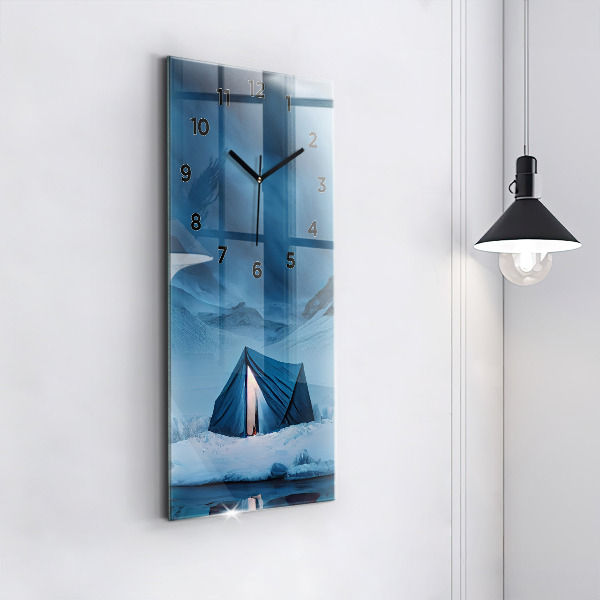 Modern vertical wall clock Tent in the mountains of Iceland