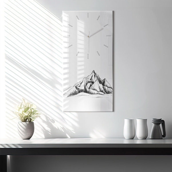 Modern vertical wall clock Drawn mountains