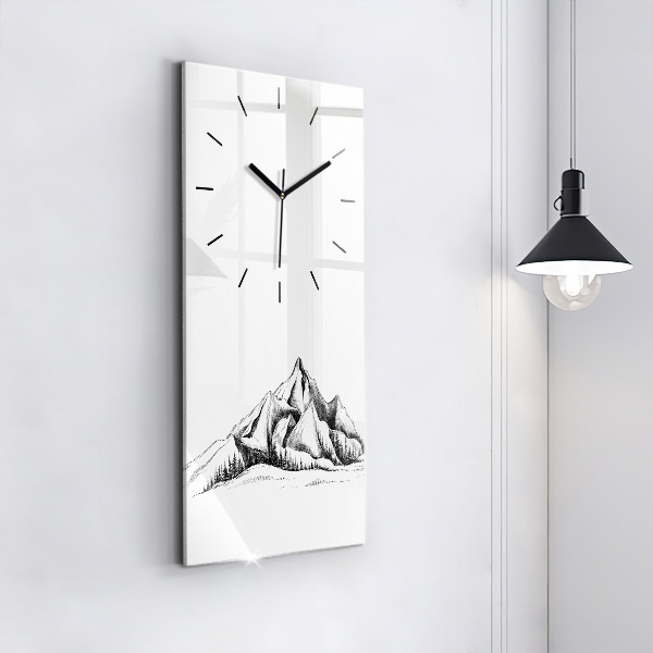 Modern vertical wall clock Drawn mountains