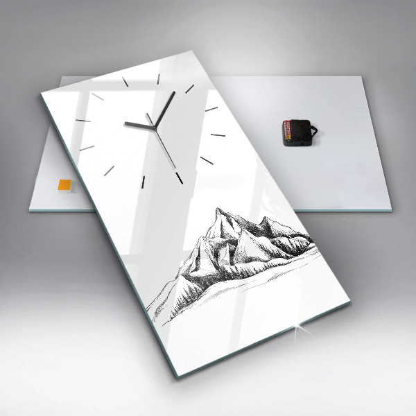 Modern vertical wall clock Drawn mountains