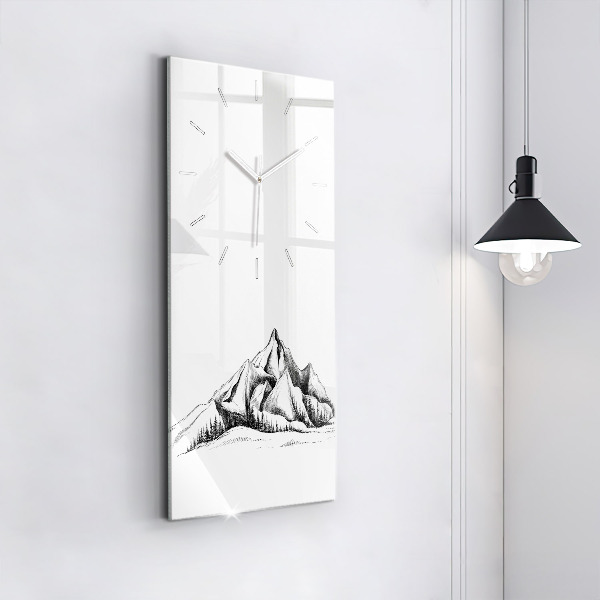Modern vertical wall clock Drawn mountains