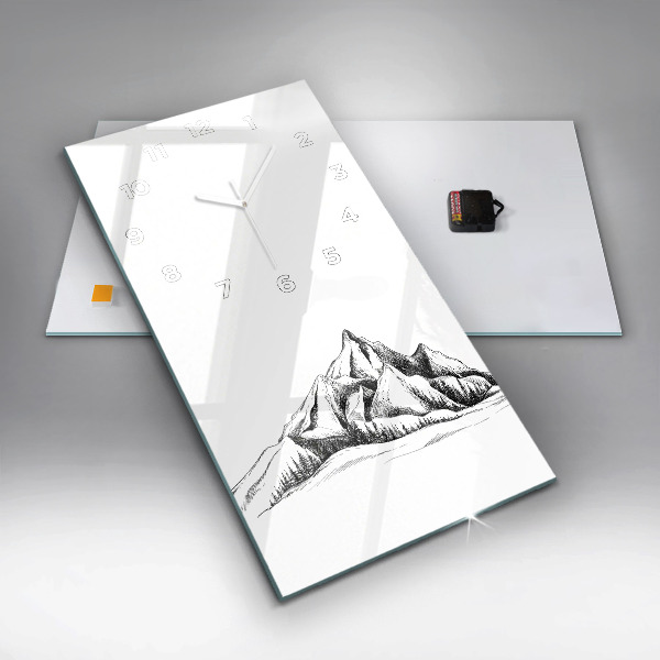 Modern vertical wall clock Drawn mountains