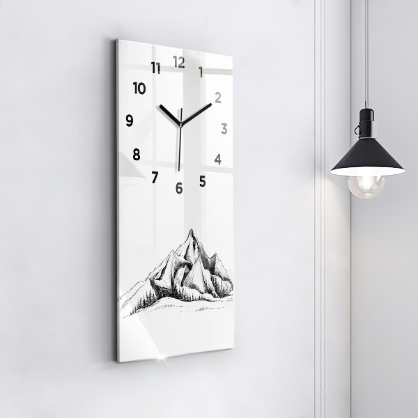 Modern vertical wall clock Drawn mountains