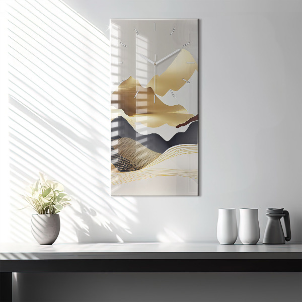 Modern vertical wall clock Abstract golden mountains