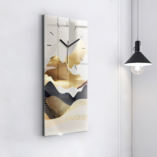 Modern vertical wall clock Abstract golden mountains