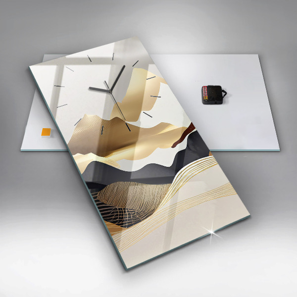 Modern vertical wall clock Abstract golden mountains